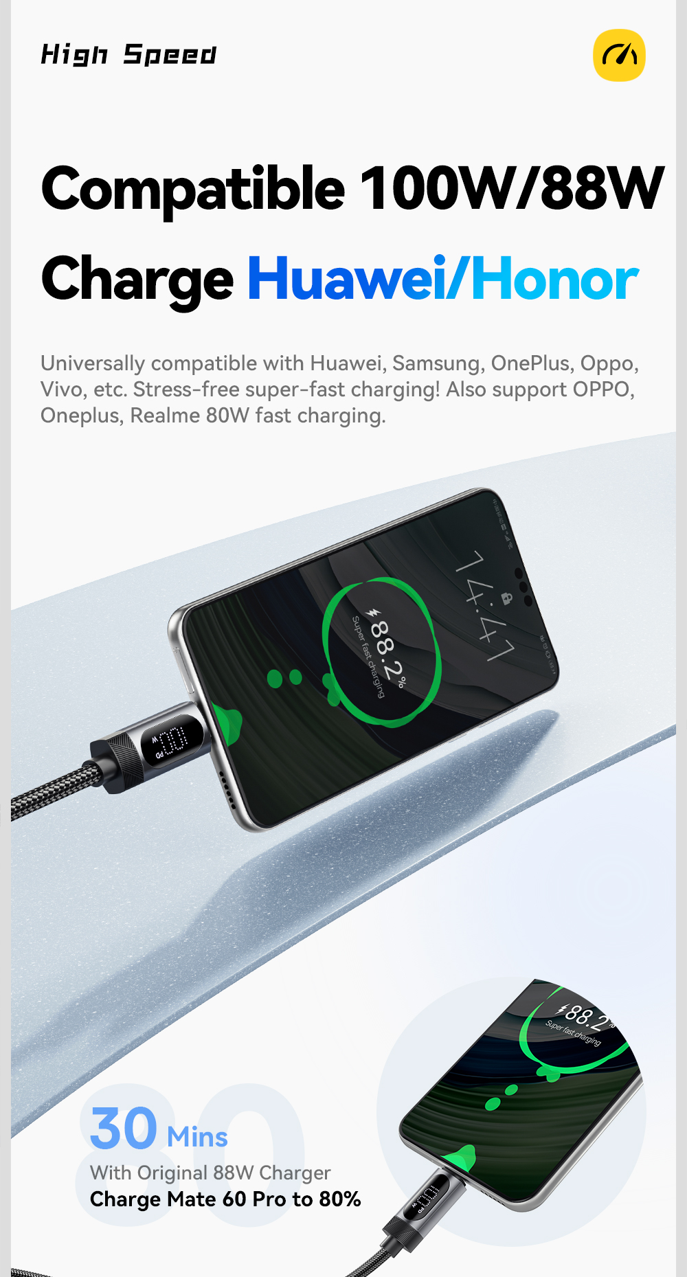 ESSAGER ES-X64 Series 7A LED Display USB Charing Data Cable USB to Type C