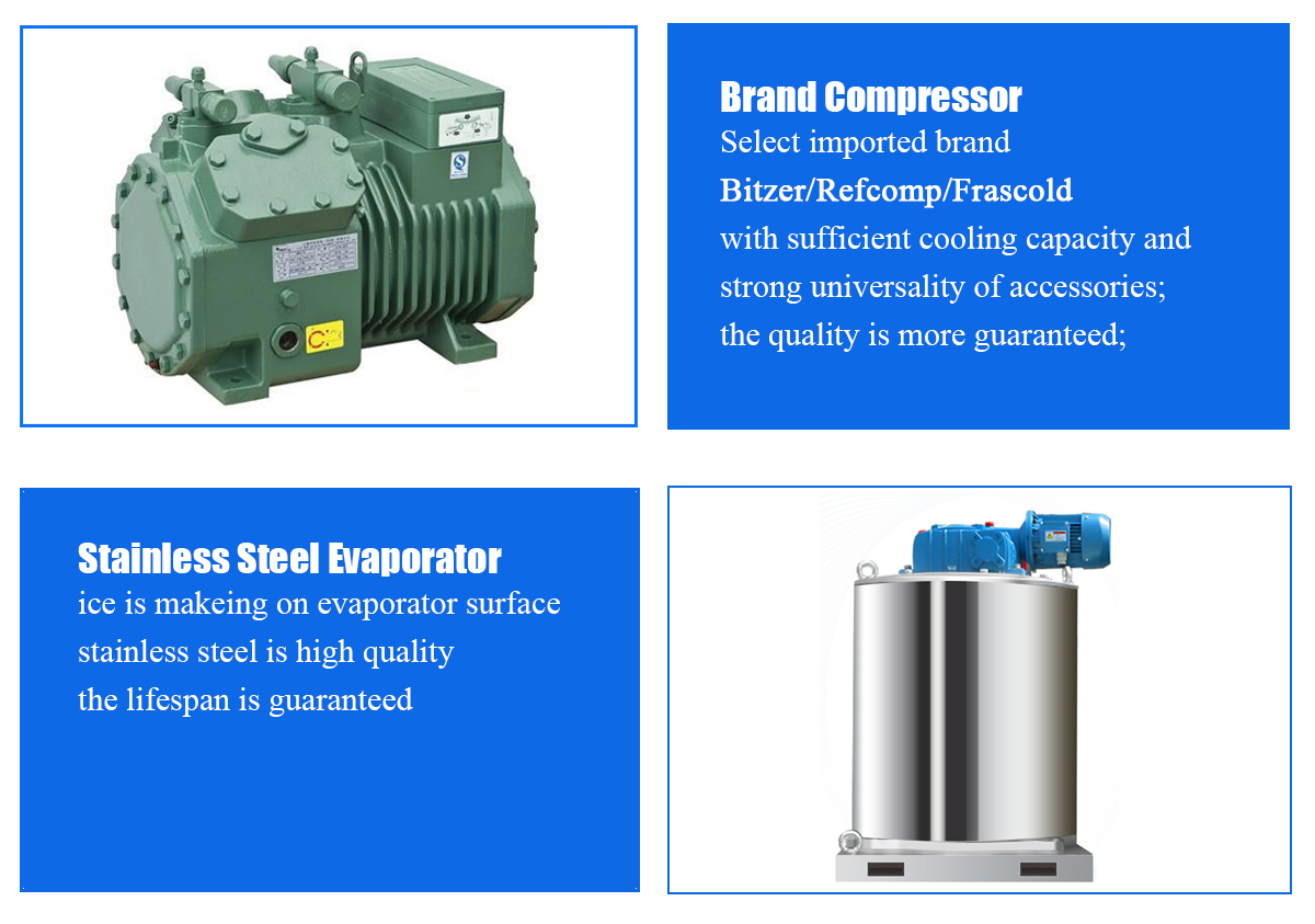 Water Cooling Condensation Way 1000kg Flake Ice Making Machine with Ice Storage Bin