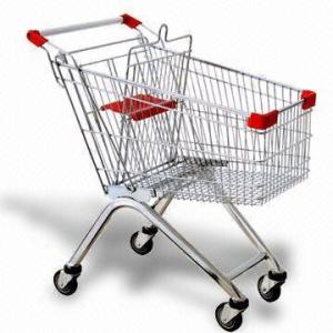 China 180 Litres Volume Supermarket Shopping Trolley Cart With Flat / Travelator Caster factory