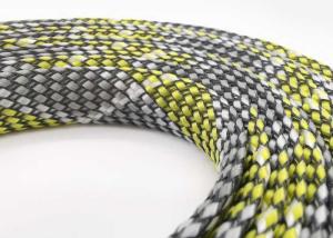 China PET PP Yarn Wiring Harness Electrical Braided Sleeving 80mm Yellow Black Color factory