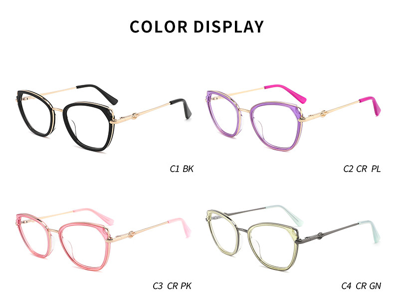 Optical Acetate And Metal Eyeglasses Slim Metal Temples Cat Eye Shape For Women