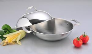 China 2Pcs 3-ply stainless steel cookware wok SHSW-1007 factory