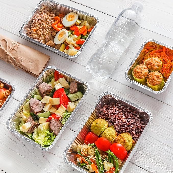 Cardboard Lid Silver Aluminium Foil Lunch Box for Food Storage and Take Away 890cc