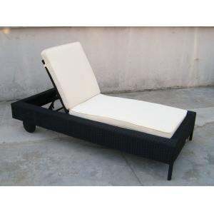 Patio Black Adjustable Rattan Sun Lounger With White Cushion