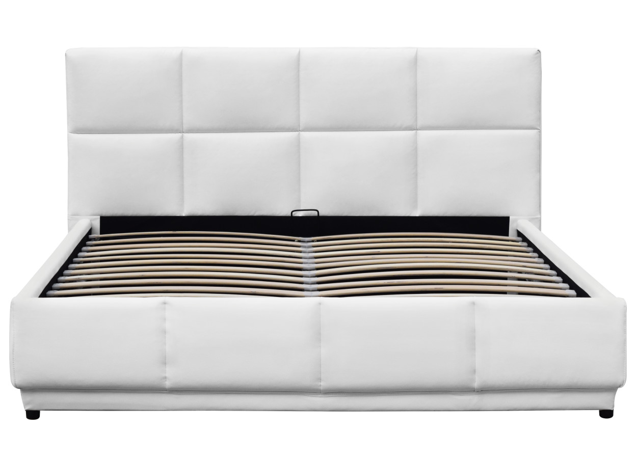 Optional Size White Faux Leather Gas Lift Upholstered Bed Upholstered Frame With Storage and Led