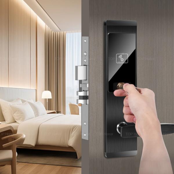 Hotel Magnetic Card Induction Lock Mechanical Key Wooden Smart Door Lock OEM