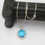 Sterling Silver 14mmx16mm Oval Dome Blue Topaz Cubic Zircon Pendant (PSJ0430)