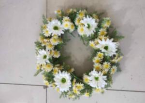 China 53cm Artificial White Yellow Chrysanthemum Wreath With Green Fern factory