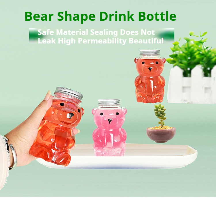 Hot-Selling 500ml Creative Bear Panda Shaped Plastic Drinks Container Milk Tea PET Juice Beverages Candy Bottle With Screw Cap