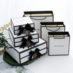 Rigid White Magnetic Cardboard Gift Boxes With Black Rim And Ribbon Bow