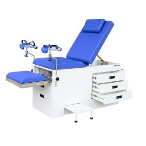 China Manual Medical Gynecology Table Exam Table With Storage Drawers And Stirrups factory