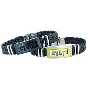 China Europ American Fashion Trendy Stainless Steel Geniune PU Leather Bracelet Bangle LBL64 factory
