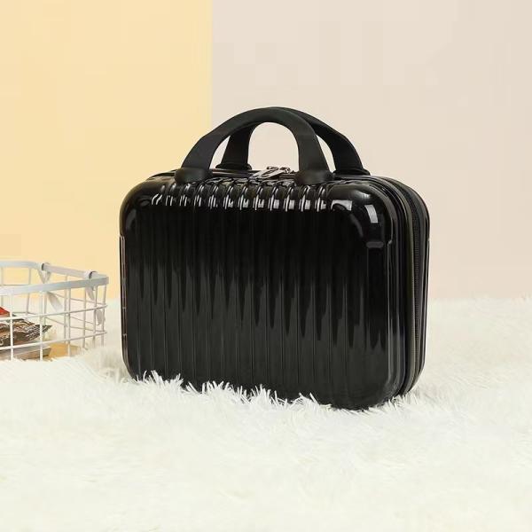 China 14 Inch Portable Hard Shell Cosmetic Travel Case, Crush-Proof ABS Portable Cosmetic Case Suitcase Mini Travel Hand Luggage with Elastic Strap, Cosmetic Suitcase for Train Camping, Black color factory