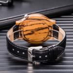 OEM Black Sandal Wood Watch Leather Band Mineral Glass SS Crown