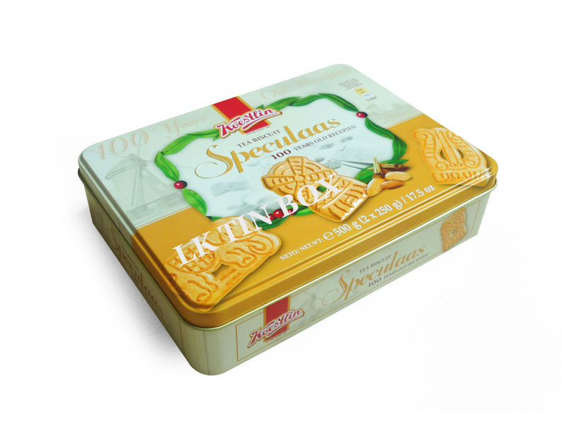 Rectangular big Printed Metal Cookie Biscuit Tin Box With Hinged Lid
