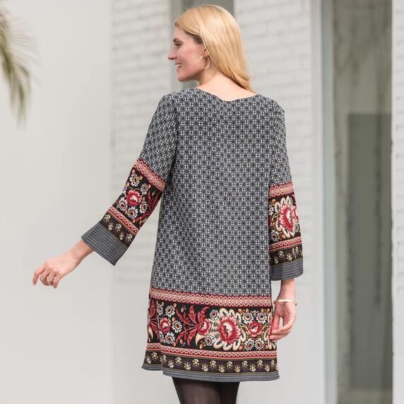 Factory price Patterned Border Dress Spring Dress for women