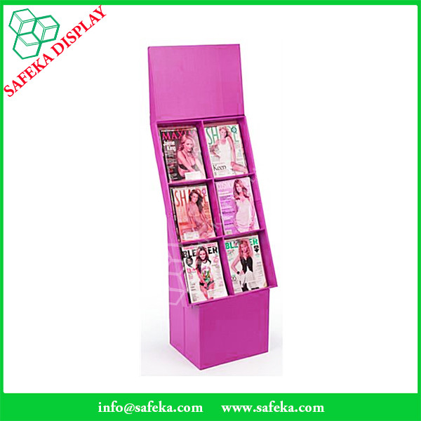Customized printing 6 pockets Paper material FSDU Cardboard floor Display book stand magazine display rack