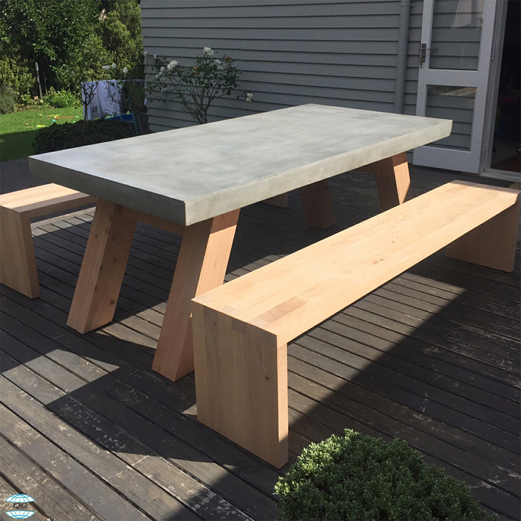 Grey Concrete Rectangle Patio Table Set Outdoor GRC Concrete Table Bench