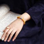 Fashion Jewelry Round Donut Yellow Amber Natural Yellow Piebald Amber Bracelet
