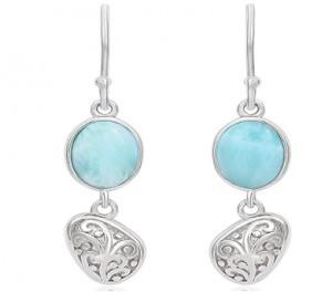 China Natural Gemstone Long Dangle Larimar Earrings Sterling Silver For Women factory