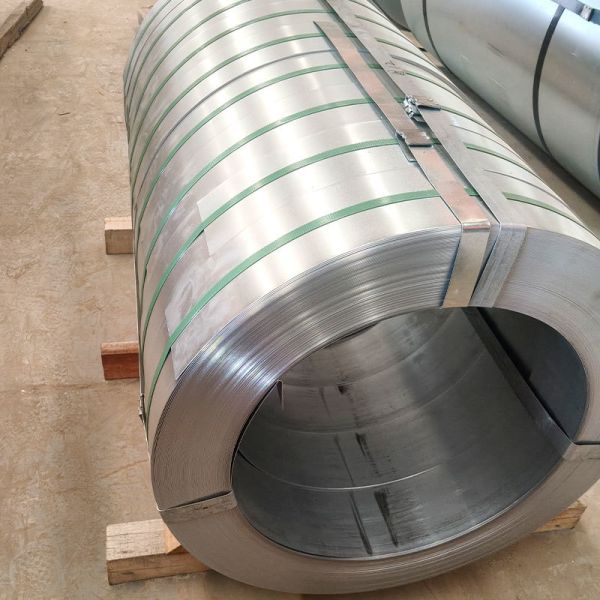 Close-up view of galvanized steel strip surface