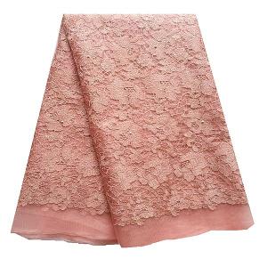 China Pink 51-52&quot; width customizable beaded lace fabric net embroidered factory