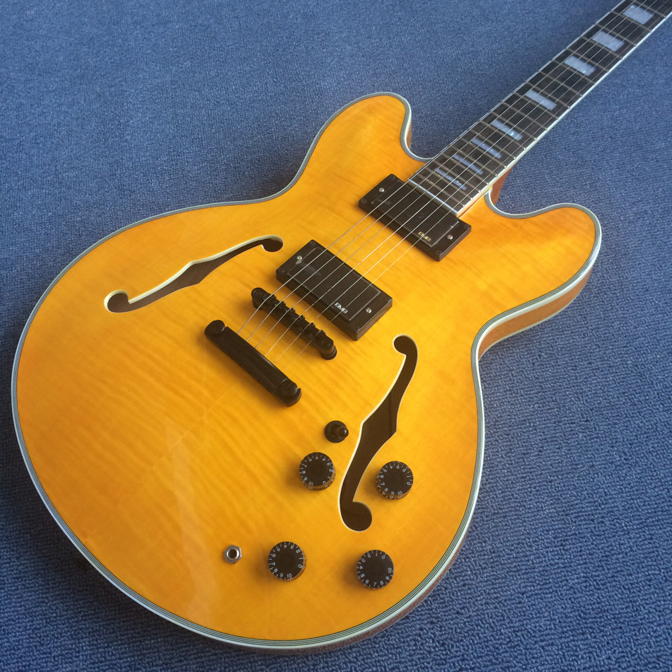 Hollow body jazz guitar,Flame Maple Top,Ebony Fingerboard,double F holes jazz electric guitar
