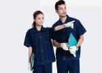 Denim Fabric Durable Industrial Uniform Shirts Unique Design With Buttons And