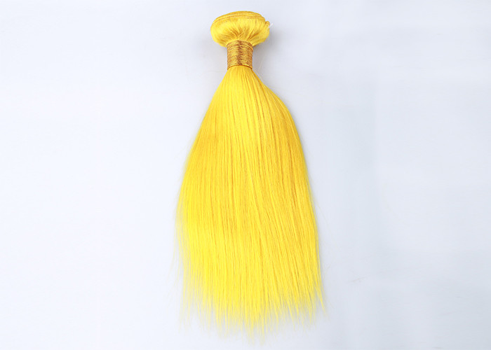 Customized Yellow Silk Straight 100% Human Hair Extensions Long Lasting Cuticle Aligned