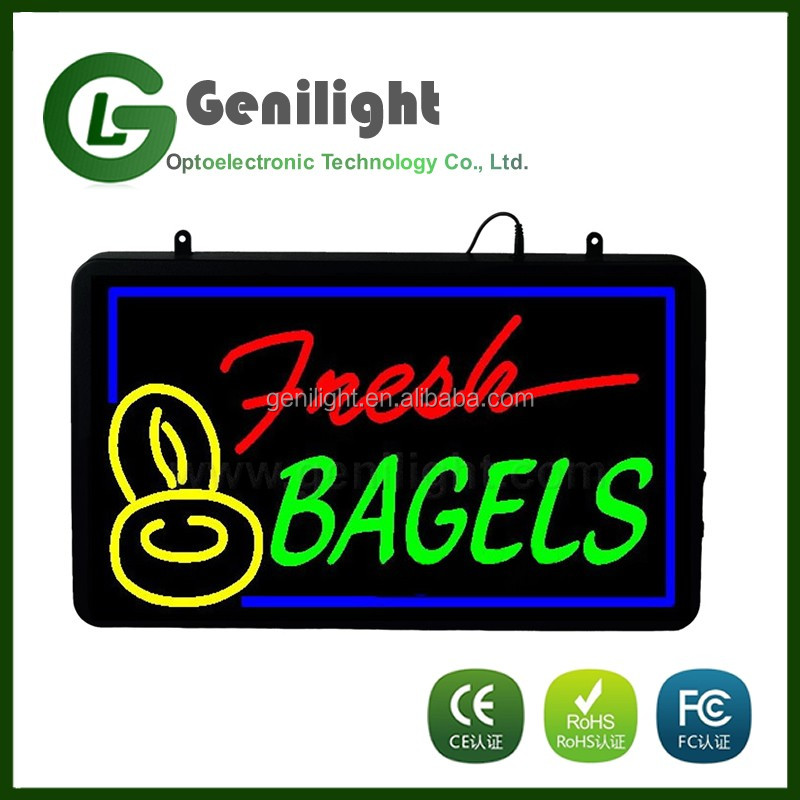 Store Front Decorations LED Neon Sign Board for Fresh Bagels 56*33cm Screen Dimension