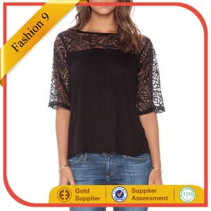 China BOATNECK WITH LACE YOKE TOP factory