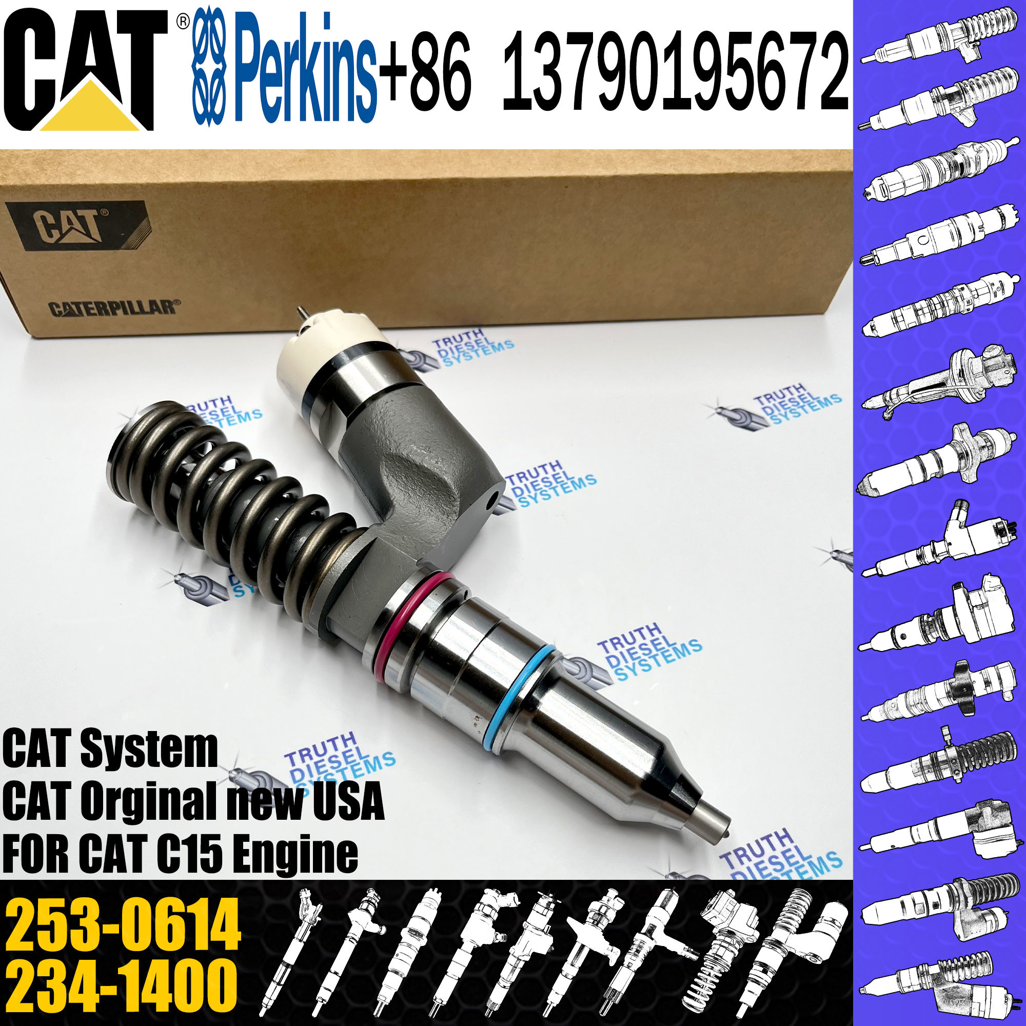 common rail injector diesel fuel injector 253-0614 10R-3263 239-4909 for Caterpillar C15