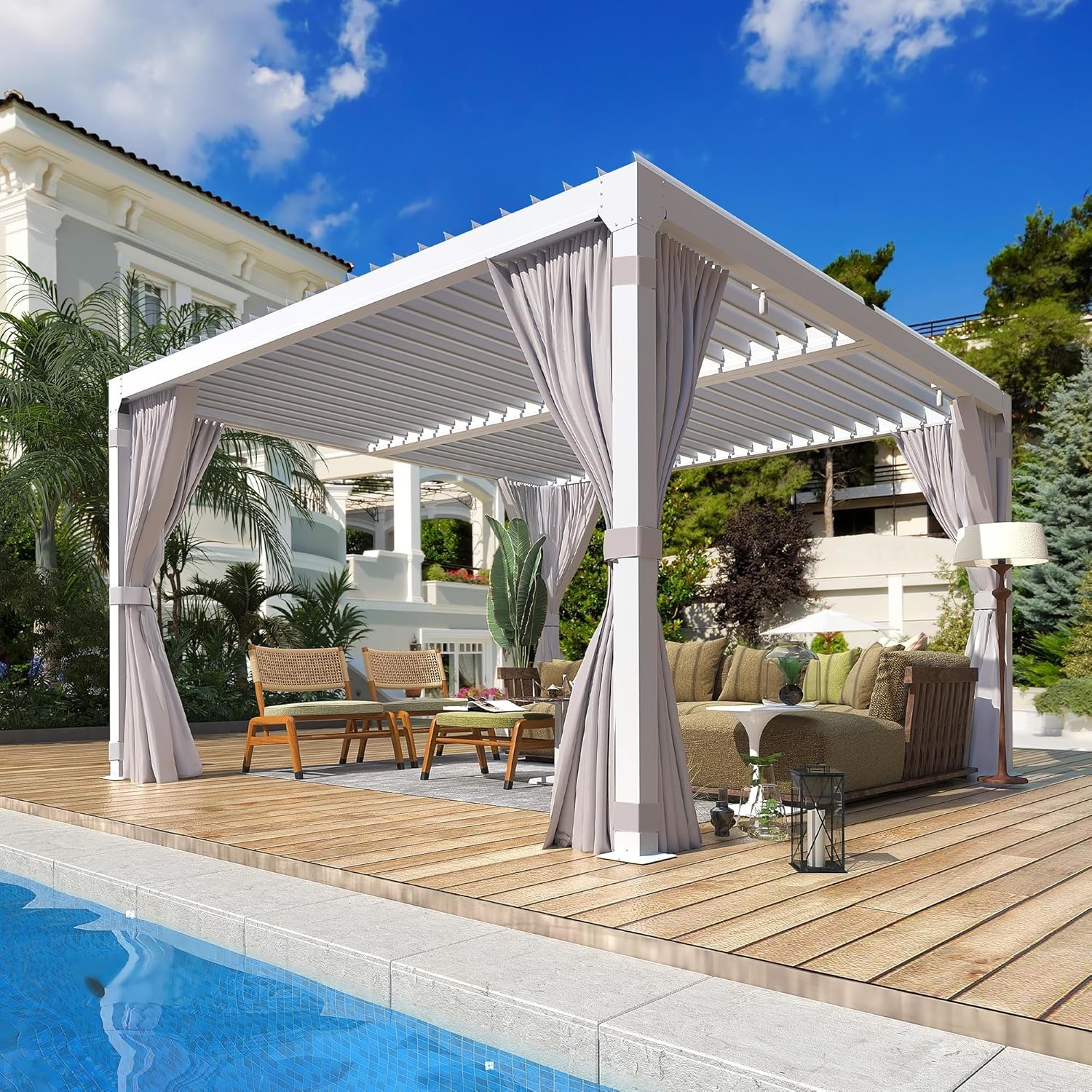 Transform Your Backyard with Our Durable & Stylish Metal Pergola Featuring a Retractable Roof