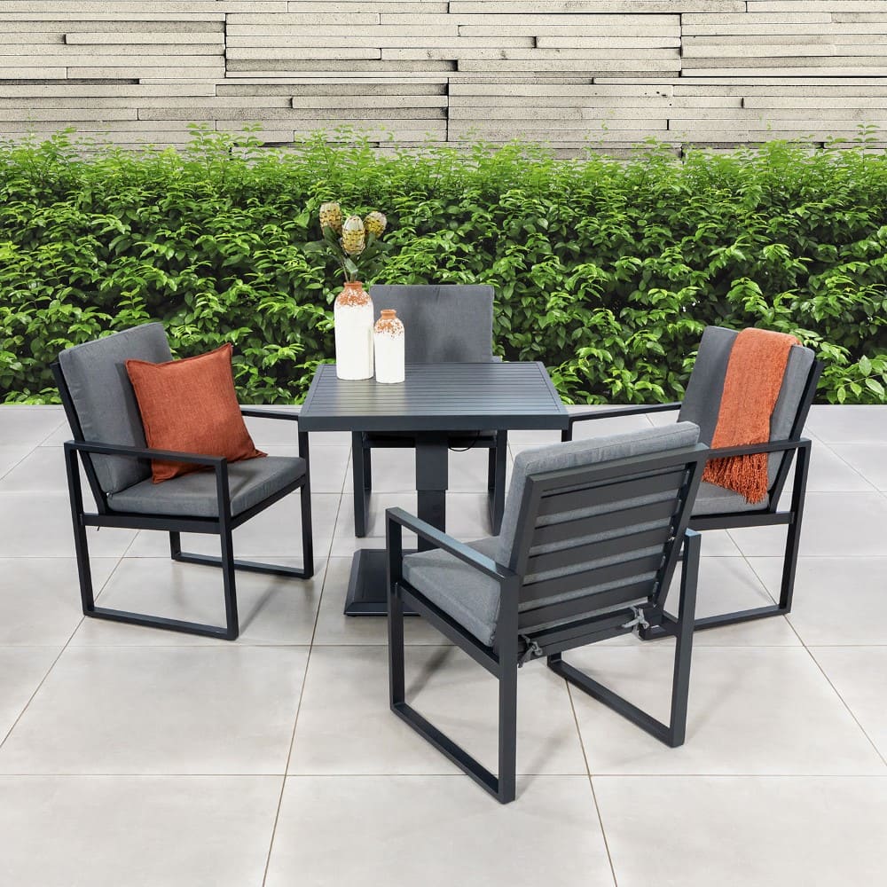 Adjustable Height Outdoor Dining Table with Armchair AJUNION Modern Aluminum Patio Set