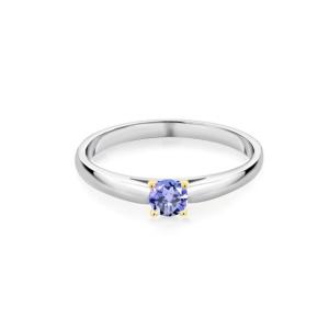 China Gem Stone King 0.18 Ct Blue Tanzanite 925 Sterling Silver Ring with 10K Yellow Gold Prongs Ring factory