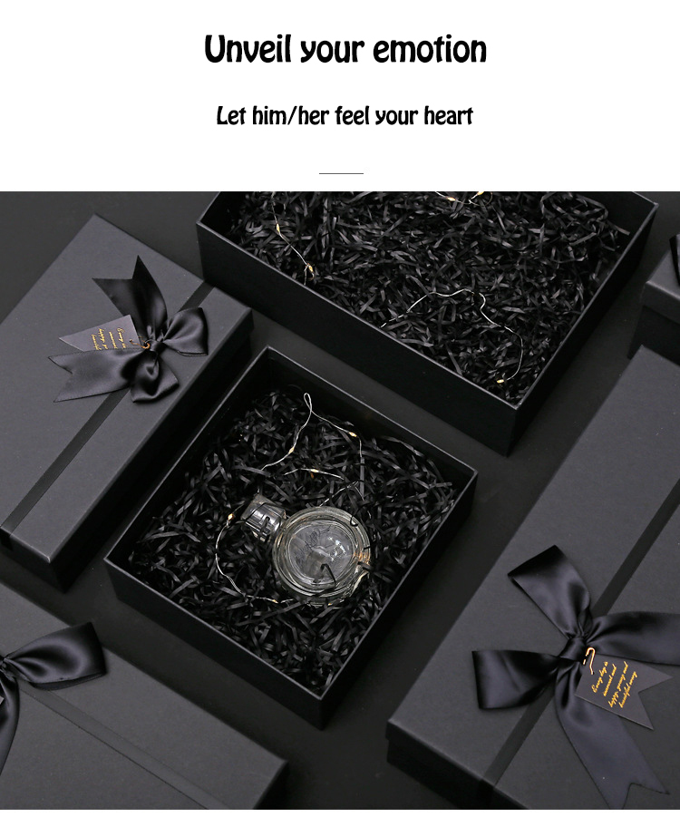 Black Cardboard Simple Design Elegant Custom Luxury Scarf Business Set Gift Box With Ribbon
