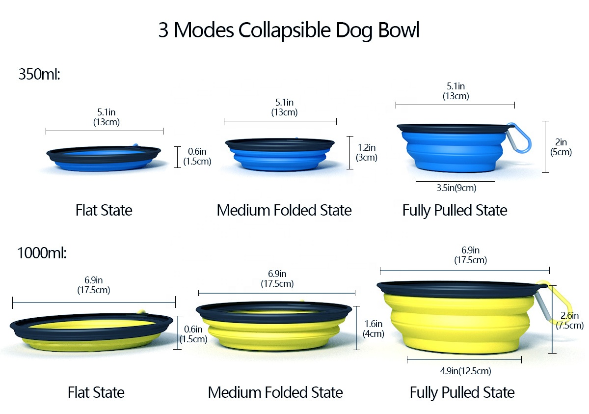 350ml 1000ml Foldable Dog Bowl TPE Silicone Collapsible Dog Bowl