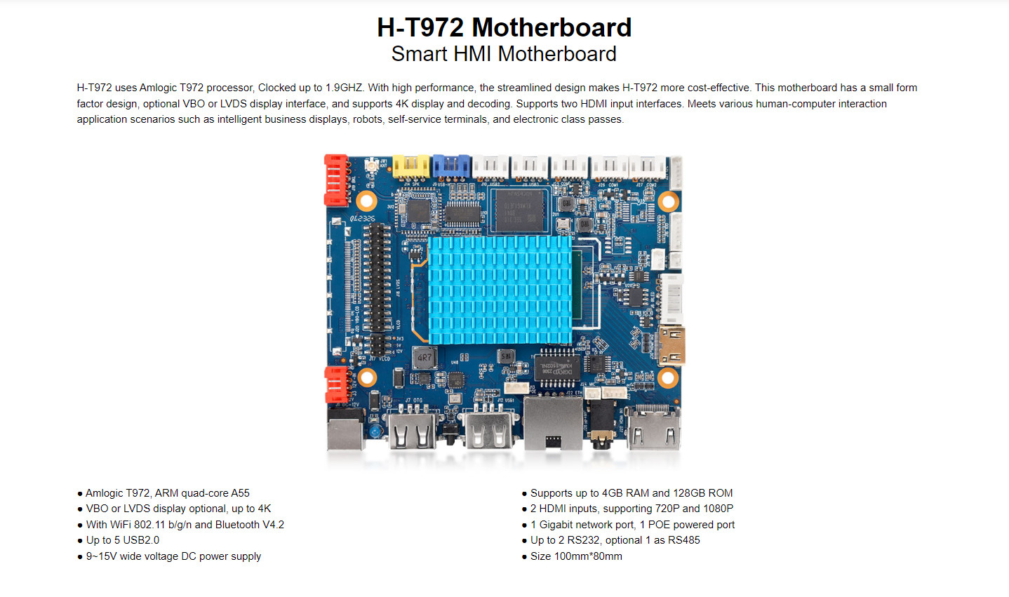 H-T972 Smart HMI Mainboard Standard 16GB EMMC Standard 51Pin 4K LCD screen cableVGA interface