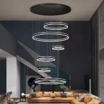 Hotel Villa Stairs High Ceiling Hanging Black Coffee Gold Round Circle Ring Led