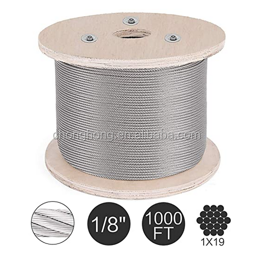 Non-coated 5/32" T316 7x19 Stainless Steel Wire Rope Aircraft Cable 500FT Steel Cable Ropes Wires for Cable Railing kits Hardware