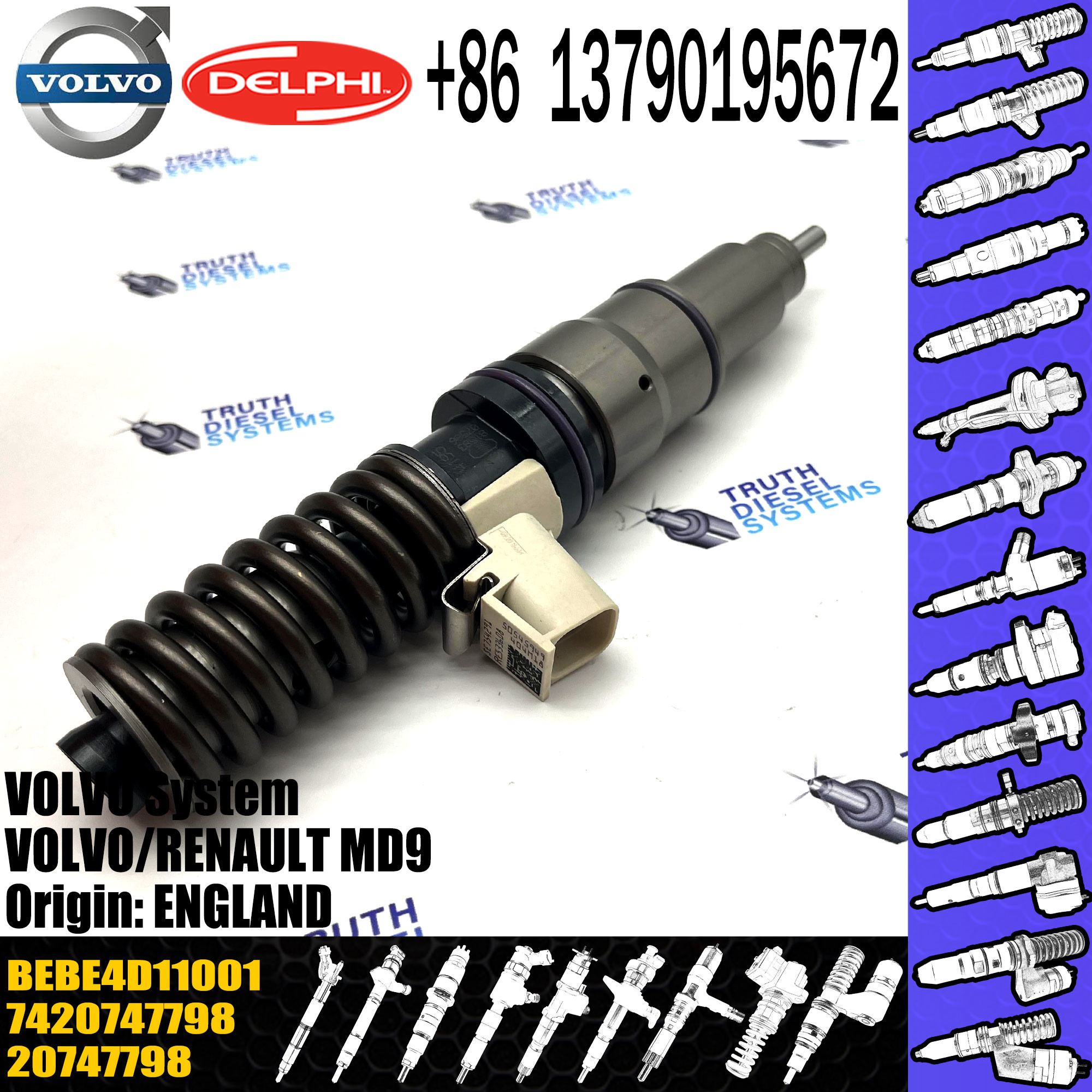 High Quality Diesel Fuel Injector 20747798 7420747798 BEBE4D11001 For VOL/ MD9