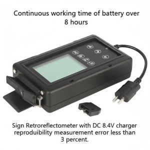 Continuous working time of battery over 8 hours Sign Retroreflectometer with DC 8.4V charger and reproducibility measurement error less than 3 percent