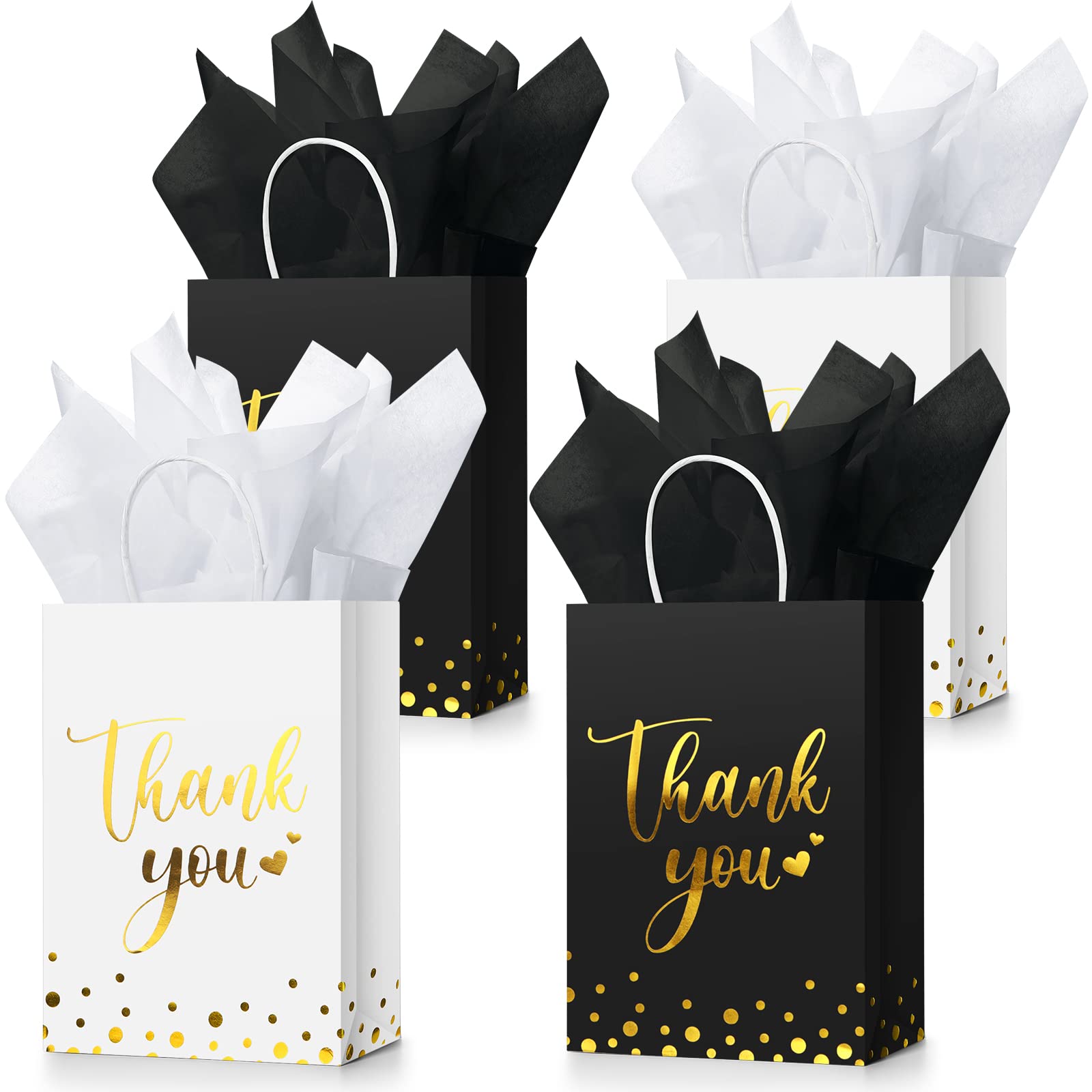 Folding Custom Thank You Flat Bottom Kraft Paper Gift Bags With Handles Thank You Logo