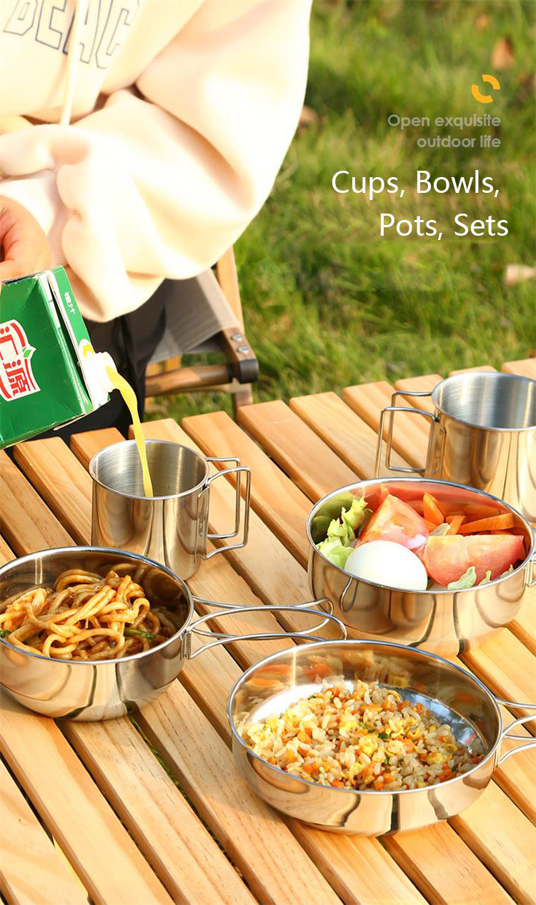 OEM Hiking Picnic Outdoor Cookware Set Stainless Steel Non Stick
