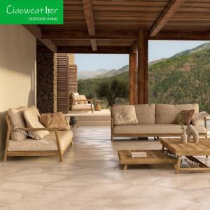 China Modern Villa Garden Patio Teak Wood Lounge Set with Cushion and Coffee Table factory