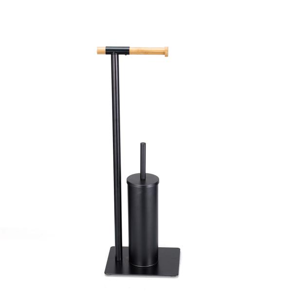 21*18*67cm Durable Type Bathroom Stand Steel Bamboo Toilet Paper Holder and