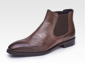 China Full Grain Leather Mens Side Zip Dress Boots Round Toe Mens Black Leather Boots factory