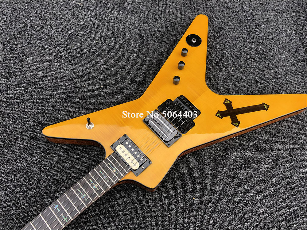 Irregular Special-shaped electric guitar yellow paint rosewood fingerboard double-wave electric guitar free shipping