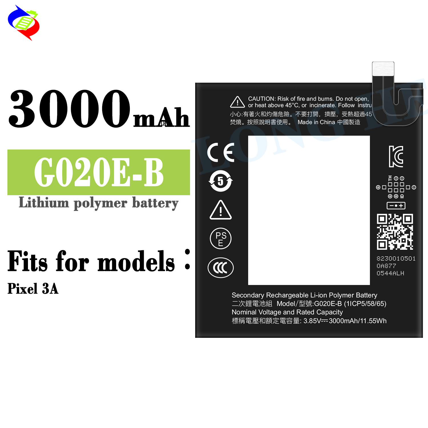 3000MAH High Voltage 3.85V Battery G020E-B Polymer Lithium Ideal for Mobile Phones