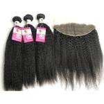 13x4 Lace Frontal Kinky Straight Peruvian Human Hair Weave 10A Grade